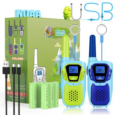 Topsung Kids Walkie Talkies 2 Pack NOAA Walkie-Talkies for Adults Rechargeable Long Range 2 Way Radios for Family Camping Hiking Skiing Cruise Ship, Toys for 3-12+ Year Old Girls Boys Toddlers