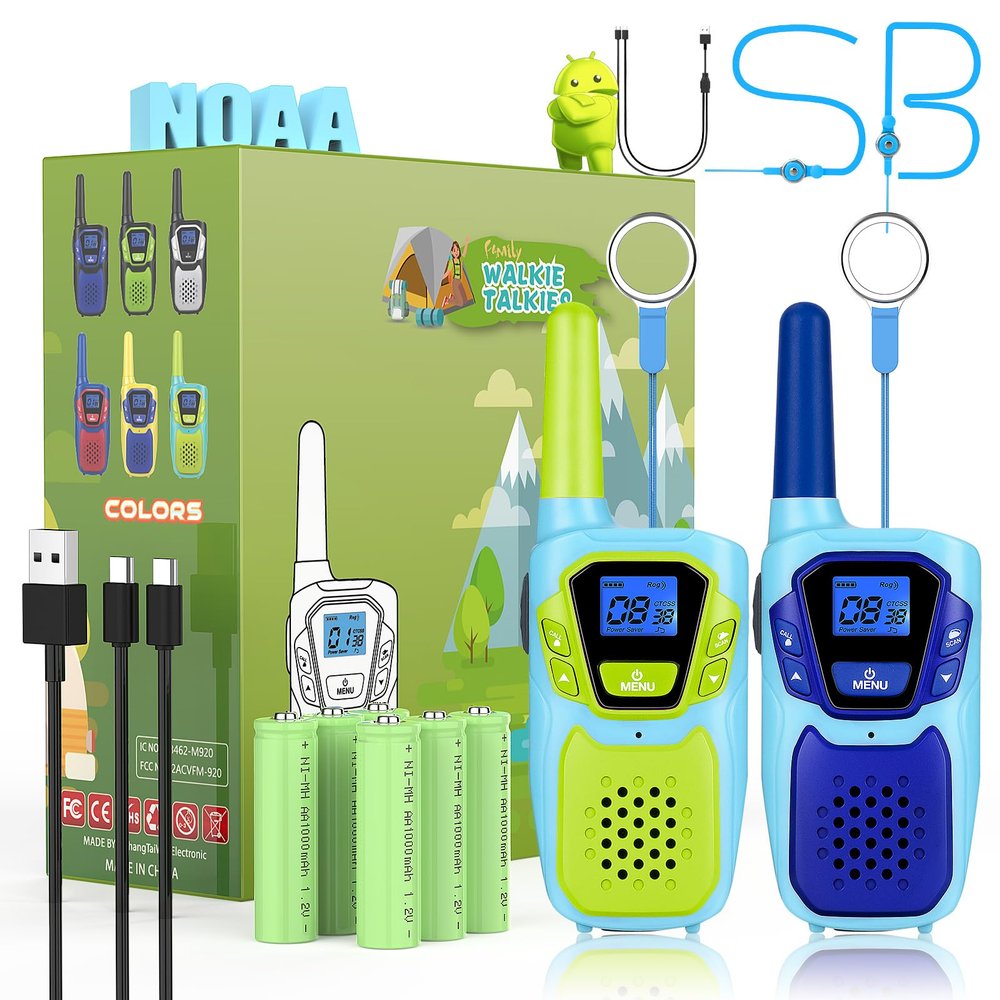 Topsung Kids Walkie Talkies 2 Pack NOAA Walkie-Talkies for Adults Rechargeable Long Range 2 Way Radios for Family Camping Hiking Skiing Cruise Ship, Toys for 3-12+ Year Old Girls Boys Toddlers