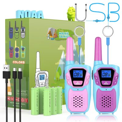 Topsung Walkie Talkies for Kids Girls Boys Toddler Long Range Walkie-Talkie Rechargeable 2 Pack for Adults Seniors Camping Skiing Cruise, Family Pink 2 Way Radio Toys with Lanyard NOAA USB VOX