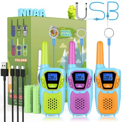 Topsung Kids Walkie Talkies 3 Pack NOAA Walkie-Talkies for Adults Rechargeable Long Range 2 Way Radios for Family Camping Hiking Skiing Cruise Ship, Toys for 3-12+ Year Old Girls Boys Toddlers