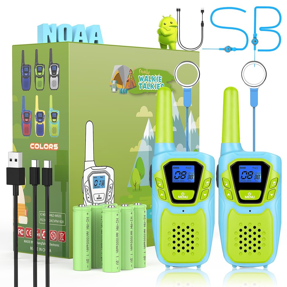 Topsung Walkie Talkies for Kids Adults Long Range Rechargeable 2 Pack, USB FRS 2 Way Radio Toys for 3-12+ Year Old Boy Girl Toddler, NOAA Walkie-Talkies for Family Camping Hiking Skiing Cruise