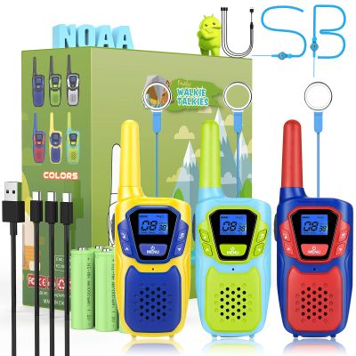 Topsung Walkie Talkies for Kids Adults Long Range Rechargeable 3 Pack, FRS 2 Way Radio Toy for 3-12 Year Old Boys Girls Toddlers, Shockproof NOAA Walkie-Talkie for Family Camping Skiing Cruise