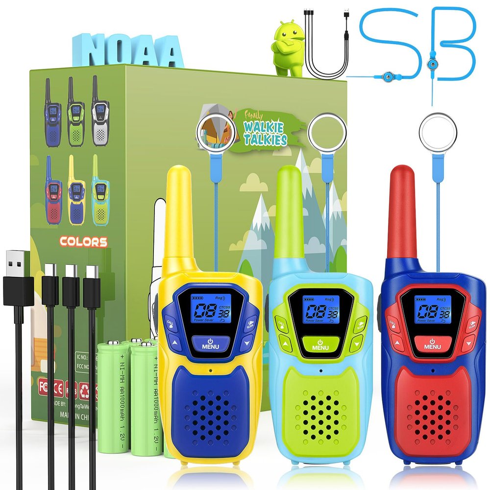 Topsung Walkie Talkies for Kids Adults Long Range Rechargeable 3 Pack, FRS 2 Way Radio Toy for 3-12 Year Old Boys Girls Toddlers, Shockproof NOAA Walkie-Talkie for Family Camping Skiing Cruise