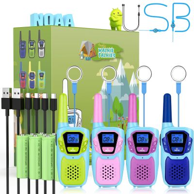 Topsung Walkie Talkies for Kids Long Range Walkie-Talkie for Adults Rechargeable 4 Pack with Lanyard NOAA USB, Family Pink 2 Way Radio Toys for 3-12 Year Old Boys Girls Toddlers Camping Skiing
