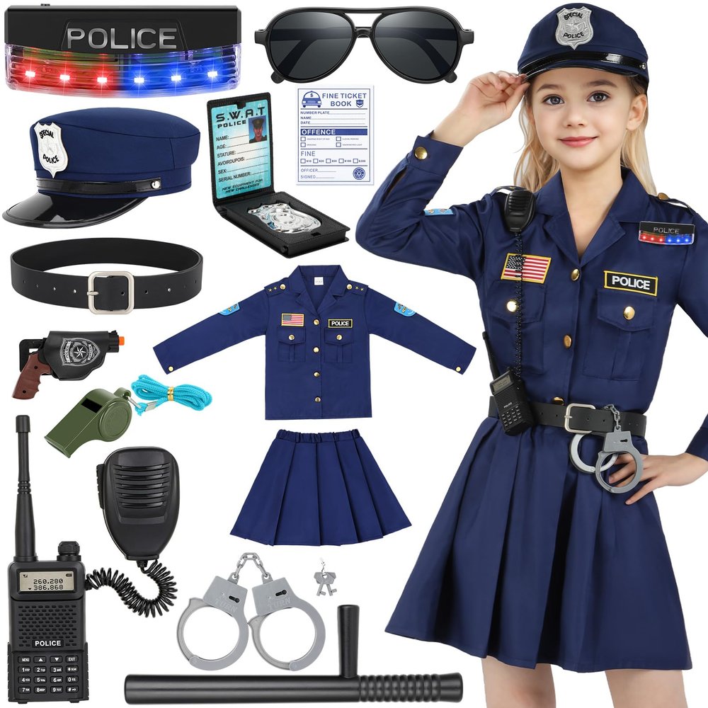 Luucio Police Officer Costume for Girls With Gear Uniform - Halloween Costume for Kids