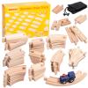 Wooden Train Track Set 53pcs, Wood Train Tracks Accessories Expansion Pack fits Melissa and Doug, fits Brio, fits Thomas, Montessori Toys, Birthday Gift for Boys Girls Toddler Kids (Train Track) view 1