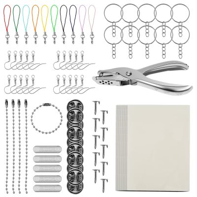 166Pcs Heat Shrink Plastic Sheet Kit, Shrinky Dink Sheets Kit with 20 Shrink Papers 10 Key Rings 10 Ear Hooks 100 Opening Ring Hole Puncher Shrinking Practical Shrink Paper Keychain Kit for DIY Craft