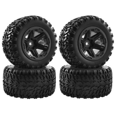 Dantenron 1/16 RC Off Road Truck Tires OD 104mm and Hard Plastic Wheels Rims 12mm Hex 1/10 Rubber Monster Tyres for 1:16 Scale Truck Car MJX Hyper Go H16 16207 16208 16209 16210 4PCS (Black)