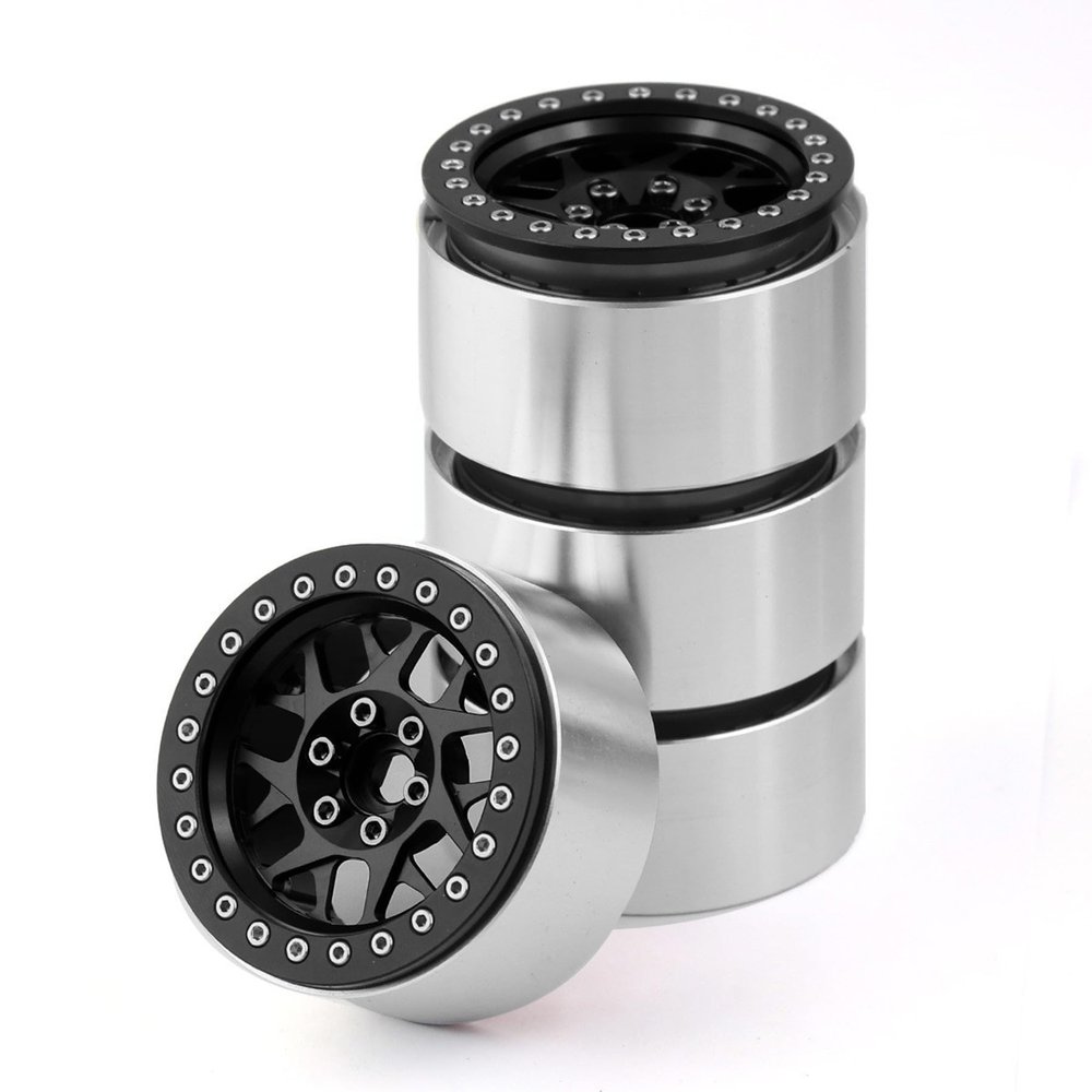 Chanjorlin 2.2 RC Beadlock Wheels Rims 12mm Hex 1/10 Aluminum Alloy Mud Slingers Hubs for 1:10 Rock Crawler Car Axial SCX10 Tamiya CC01 D90 RR10 RC4WD Gen8 Traxxas TRX4 2.2" Tires 4PCS (Black)