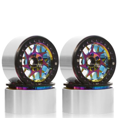 Chanjorlin 2.2 Beadlock Wheels Rims 12mm Hex 1/10 Aluminum Alloy Mud Slingers Hubs for 1:10 RC Rock Crawler Car Axial SCX10 Tamiya CC01 D90 RR10 RC4WD Gen8 Traxxas TRX4 2.2" Tires 4PCS (Rainbow)