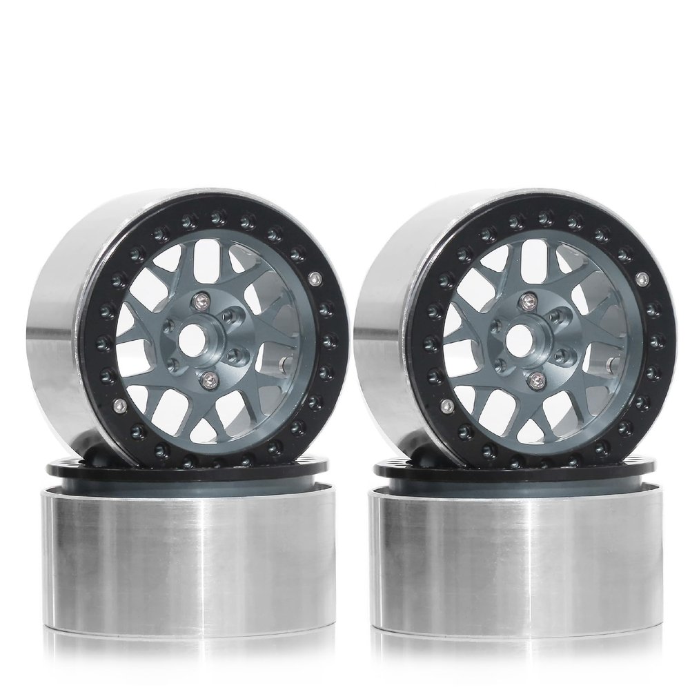 Chanjorlin 2.2 RC Beadlock Wheels Rims 12mm Hex 1/10 Aluminum Alloy Mud Slingers Hubs for 1:10 Rock Crawler Car Axial SCX10 Tamiya CC01 D90 RR10 RC4WD Gen8 Traxxas TRX4 2.2" Tires 4PCS (Titanium)