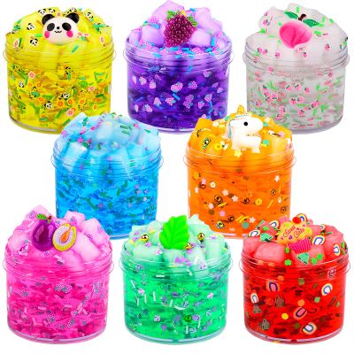 8 Pack Jelly Cube Crunchy Slime Kit, Premade Jelly Clear Crunchy Slime for Girls & Boys, Super Soft Non-Sticky Clear Slime Toy, Party Favor for Kids