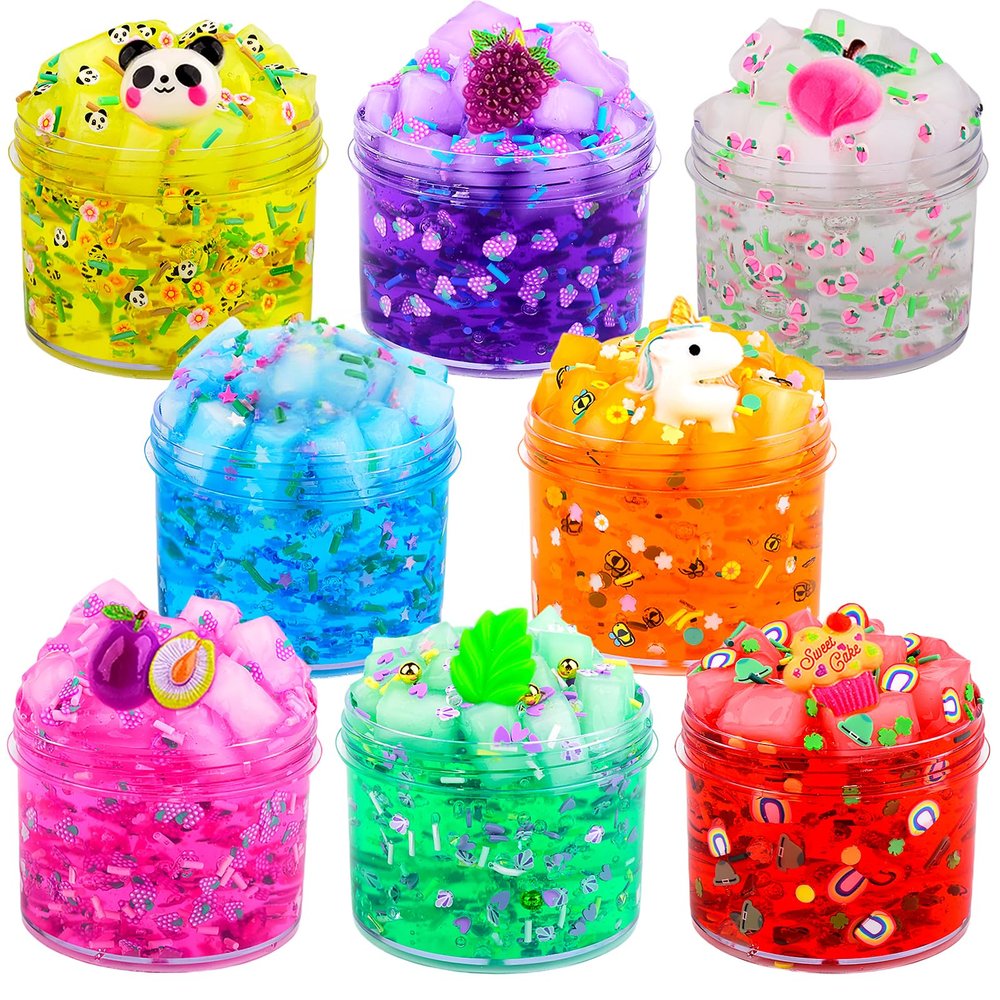 8 Pack Jelly Cube Crunchy Slime Kit, Premade Jelly Clear Crunchy Slime for Girls & Boys, Super Soft Non-Sticky Clear Slime Toy, Party Favor for Kids