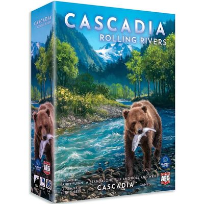 AEG & FlatOut Games | Cascadia: Rolling Rivers Roll & Write Puzzly Dice Game | Explore The Pacific Northwest, Build Ecosystems | Ages 10+ | 1-4 Players