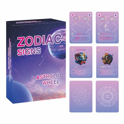 Constellation Oracle Cards, Astrology oracle deck, twelve zodiac signs, wheel charts, correct dates and colors of The twelve zodiac signsIncluding their zodiac signs and key personality traits