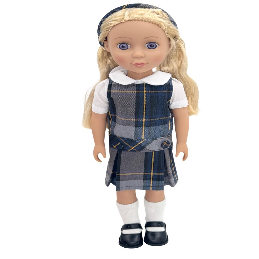 14.5 inch Doll Outfit-School Plaid Jumper include Blouse and Matching Headband/Add on Option: Sock and Shoe (Doll is not included) (Jumper,White Sock,Matte Shoe, Plaid 57)