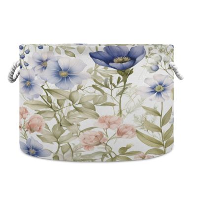 Bulletgxll Cotton Rope Basket Watercolor Floral Large Storage Basket 20" x 14" Laundry Basket With Handles for Blankets Toys Clothes Book