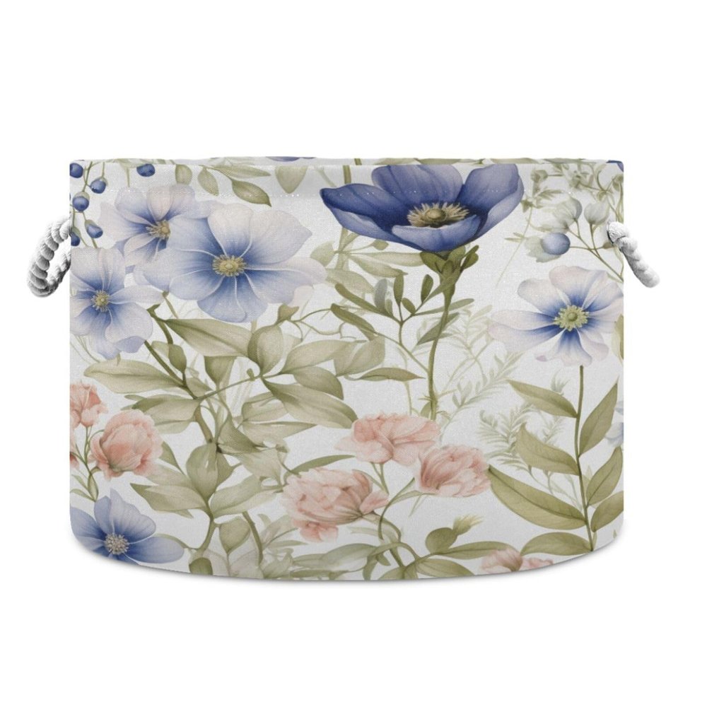 Bulletgxll Cotton Rope Basket Watercolor Floral Large Storage Basket 20" x 14" Laundry Basket With Handles for Blankets Toys Clothes Book
