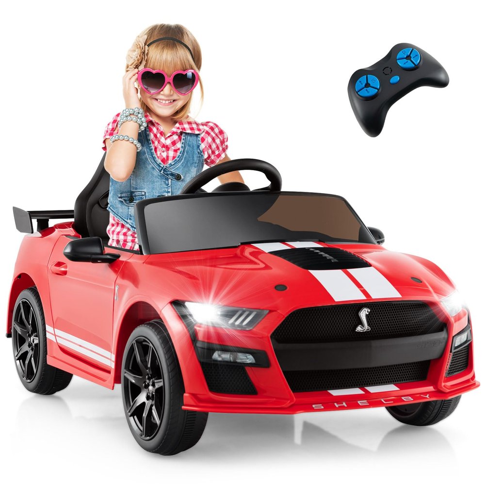 Licensed Ford Mustang GT500 Ride on Car for Kids by INFANS, Battery Powered Electric Vehicle with Remote Control, Headlight, Power Display, USB, Music, Electric Car for Kids to Drive Age 3+ (Red)