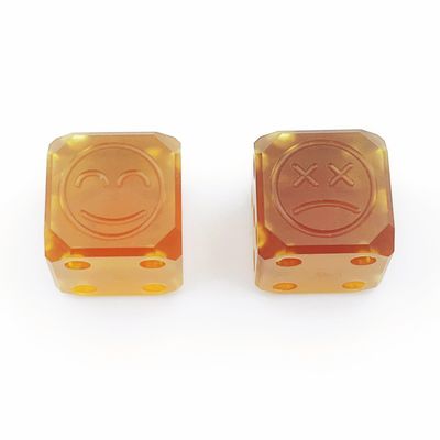 2Pcs PEI Emoticon Dice, Happy/Sad Face Game Dice, EDC Lightweight Translucent Amber Solid 0.59Inch D6 Dice