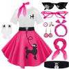 10Pcs Sock Hop Outfits Costume Women, 1950s Poodle Skirts, Poodle T-Shirt with 50s Accessories Set Scarf Headband Belt Socks Eyeglasses Earrings (Hot Pink-XL) view 1