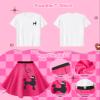 10Pcs Sock Hop Outfits Costume Women, 1950s Poodle Skirts, Poodle T-Shirt with 50s Accessories Set Scarf Headband Belt Socks Eyeglasses Earrings (Hot Pink-XL) view 2