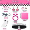 10Pcs Sock Hop Outfits Costume Women, 1950s Poodle Skirts, Poodle T-Shirt with 50s Accessories Set Scarf Headband Belt Socks Eyeglasses Earrings (Hot Pink-XL) view 3