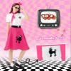 10Pcs Sock Hop Outfits Costume Women, 1950s Poodle Skirts, Poodle T-Shirt with 50s Accessories Set Scarf Headband Belt Socks Eyeglasses Earrings (Hot Pink-XL) view 4