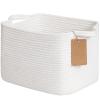 Goodpick Rope Basket, Storage Baskets for Organizing, Rectangle Baby Nursery basket with Handles, Small Woven Basket for Shelves, Living Room, 13 x 10 x 9 Inches, White view 1