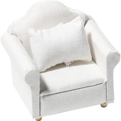 1:12 Scale Miniature Sofa Mini Dolls House Furniture Couch with Pillow Dollhouse Wooden Sofa Arm Chair Dollhouse Accessories