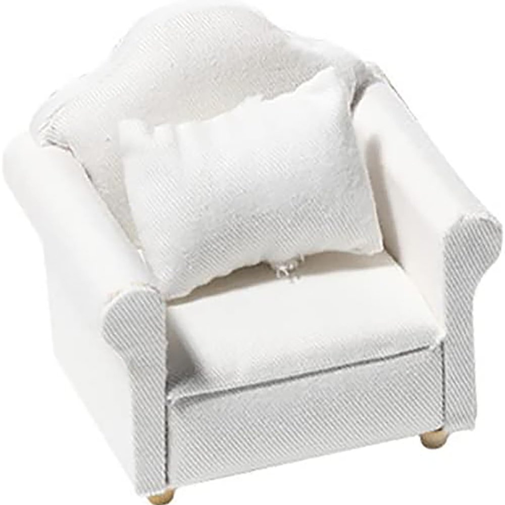 1:12 Scale Miniature Sofa Mini Dolls House Furniture Couch with Pillow Dollhouse Wooden Sofa Arm Chair Dollhouse Accessories