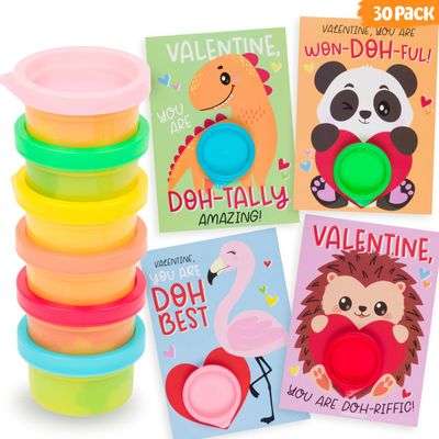 Funeta Valentines Day Gifts for Kids -30 Pack Valentines Cards with Playdough for Toddlers Girls Boys Classroom Exchange, Valentines Playdoh Party Favors for Kids School
