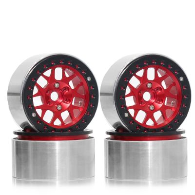 Chanjorlin 1.9 RC Crawler Beadlock Wheels Rims Aluminum Alloy 12mm Hex 1/10 Mud Slingers Hubs for 1:10 Rock Car Axial SCX10 Tamiya CC01 D90 RR10 RC4WD Gen8 Traxxas TRX4 1.9" Tires 4PCS (Red)