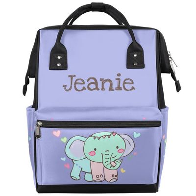 Foerrkelg Custom Baby Diaper Bags Backpack for Mom Mother,Personalized Name Cute Elephant Maternity Nappy Bag with Stroller Strap,Waterproof for Travel,11*7*15.7,Purple