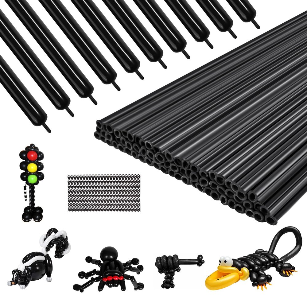 100PCS Black Long Balloons Garlands for Animals Birthday Wedding, Thickening Skinny Latex Balloons for Modeling Magic and Decorations
