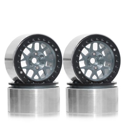 Chanjorlin 1.9 RC Crawler Beadlock Wheels Rims Aluminum Alloy 12mm Hex 1/10 Mud Slingers Hubs for 1:10 Rock Car Axial SCX10 Tamiya CC01 D90 RR10 RC4WD Gen8 Traxxas TRX4 1.9" Tires 4PCS (Titanium)