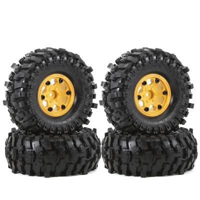 Dantenron 1.9 Rock Crawler Mud Tires And Plastic Wheels Rims OD 118mm 1/10 RC Rubber Grappler hubs Tyres With Foam For 1:10 Crawler Car Tamiya CC01 Traxxas TRX4 Axial SCX10 II RC4WD Gen8 4PCS (Yellow)