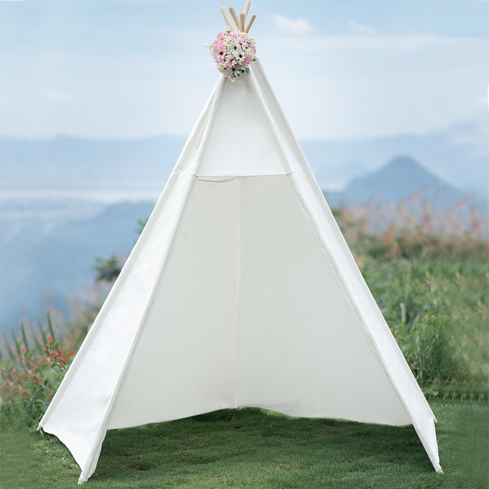 86" H Larger Teepee Play Tent, Huge Foldable Teepee Indoor with Star Light, Large Tall Outdoor Canvas Teepee Tent for Adults, 5 Sides Wide Open Front Beach Teepee Without Door Flaps