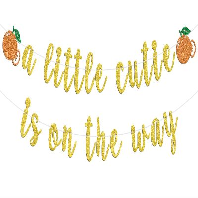 A Little Cutie is on the Way Banner, Little Cutie Baby Shower, Orange Theme First Birthday/Anniversary Party Decorations Supplies, Gold Glitter