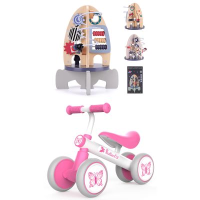 Baby Balance Bike Toys for 1 Year Old Girls Gifts & Space Wooden Activity Cube Toys for Baby
