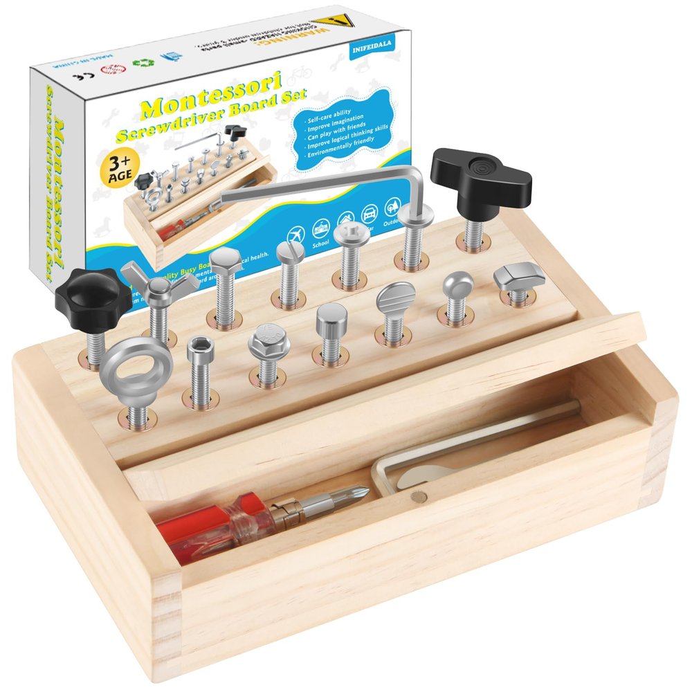 INIFEIDALA Kids Tool Set,Montessori Toys for 3 4 5 Year Old,Montessori Screwdriver Board Set,Sensory Preschool Learning for Toddler Travel,Fine Motor Skills - STEM Toys