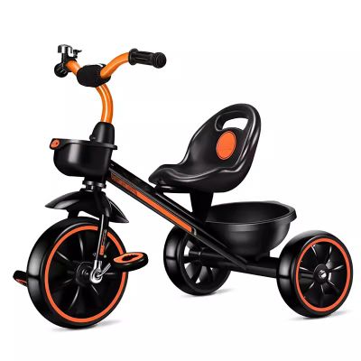 JIYIAN 2 in 1 Children Riding Toys Cycle Kids Mini Tricycle with Front Basket PU Cushioned Seat Lightweight Self-Riding 3 Wheelers,Orange,Style 1