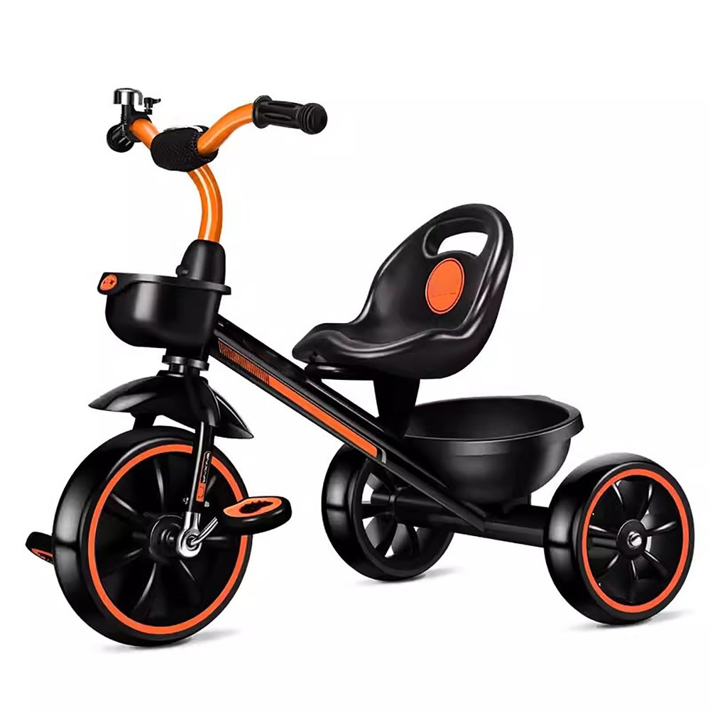 JIYIAN 2 in 1 Children Riding Toys Cycle Kids Mini Tricycle with Front Basket PU Cushioned Seat Lightweight Self-Riding 3 Wheelers,Orange,Style 1