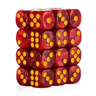 24 of Pack 16MM 6 Sided Dice Set,Pearl Pattern D6 Game Dice Set, 6 Sided Standard Dices for Yahtzee, Bunco or Teaching Math,with Portable Dice Pouch(Red Pearl)