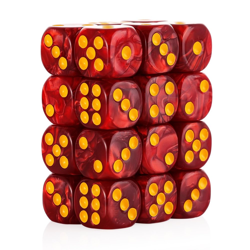 24 of Pack 16MM 6 Sided Dice Set,Pearl Pattern D6 Game Dice Set, 6 Sided Standard Dices for Yahtzee, Bunco or Teaching Math,with Portable Dice Pouch(Red Pearl)