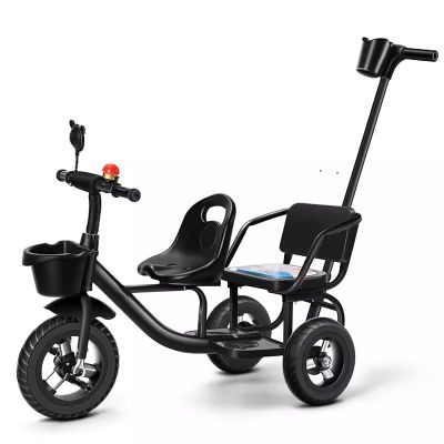 JIYIAN Kids Baby Twin Tricycle Withtwo-Seat Trolley Sunshade Bicycle Stroller Tricycle for Twins 3 Wheels Baby Toy,Black,Style 1