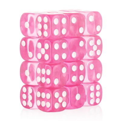 24 of Pack 16MM 6 Sided Dice Set,Translucent Colors D6 Game Dice Set, 6 Sided Standard Dices for Yahtzee, Bunco or Teaching Math,with Portable Dice Pouch(Pink)