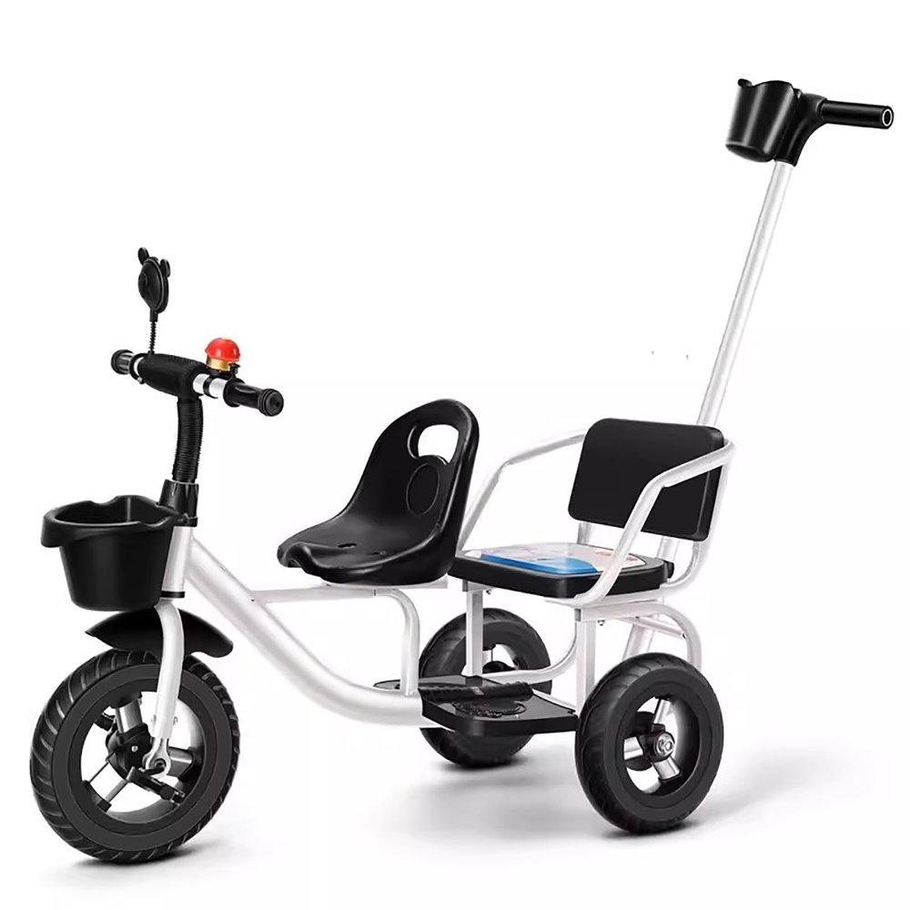 JIYIAN Kids Baby Twin Tricycle Withtwo-Seat Trolley Sunshade Bicycle Stroller Tricycle for Twins 3 Wheels Baby Toy,White,Style 1