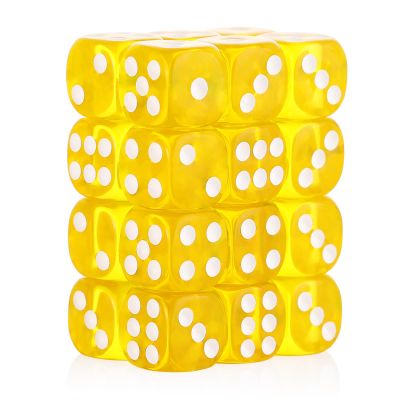 24 of Pack 16MM 6 Sided Dice Set,Translucent Colors D6 Game Dice Set, 6 Sided Standard Dices for Yahtzee, Bunco or Teaching Math,with Portable Dice Pouch(Yellow)