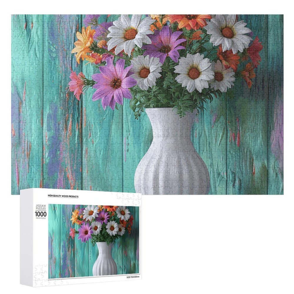 1000 PCS Jigsaw Puzzle for Adults Personalized Picture Puzzle Flowers in White Vase Customized Wooden Puzzle for Family, Birthday, Wedding, Game Nights Gifts, 20.4"x15"